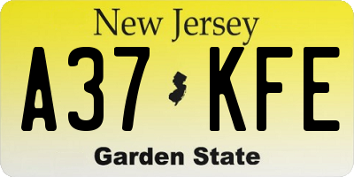NJ license plate A37KFE