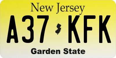 NJ license plate A37KFK
