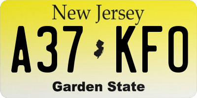 NJ license plate A37KFO