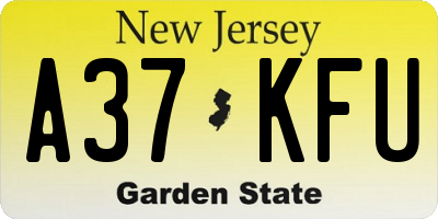 NJ license plate A37KFU