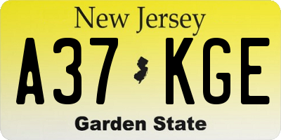 NJ license plate A37KGE