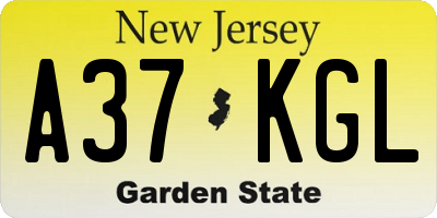 NJ license plate A37KGL