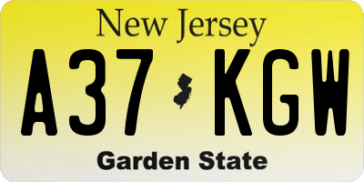 NJ license plate A37KGW