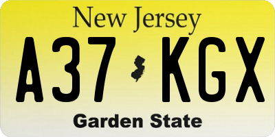 NJ license plate A37KGX