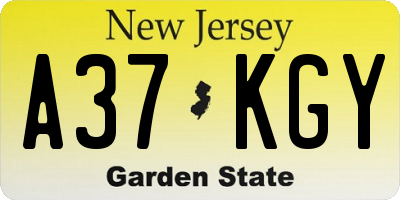 NJ license plate A37KGY