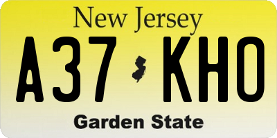 NJ license plate A37KHO