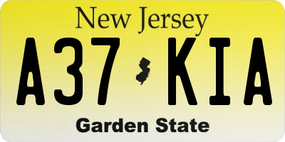 NJ license plate A37KIA