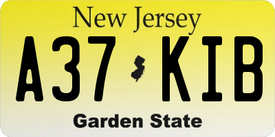 NJ license plate A37KIB