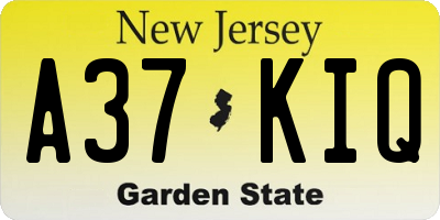 NJ license plate A37KIQ