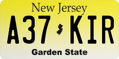 NJ license plate A37KIR