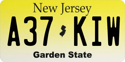 NJ license plate A37KIW