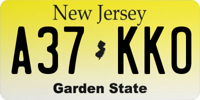 NJ license plate A37KKO