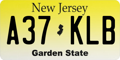 NJ license plate A37KLB