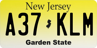 NJ license plate A37KLM