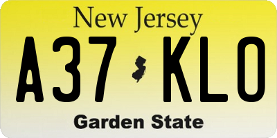 NJ license plate A37KLO