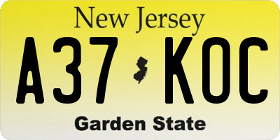 NJ license plate A37KOC