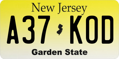 NJ license plate A37KOD