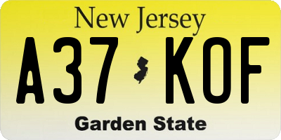 NJ license plate A37KOF