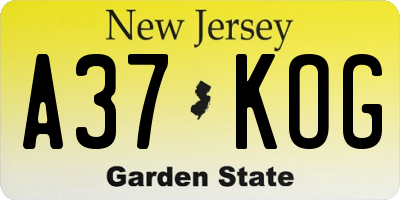 NJ license plate A37KOG