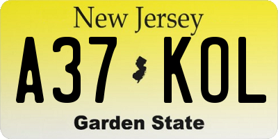 NJ license plate A37KOL
