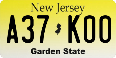 NJ license plate A37KOO
