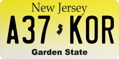 NJ license plate A37KOR