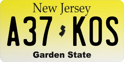 NJ license plate A37KOS