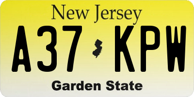 NJ license plate A37KPW