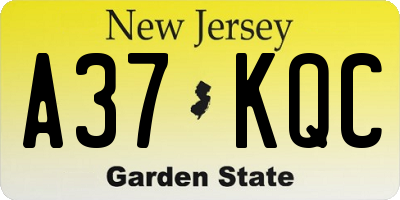 NJ license plate A37KQC