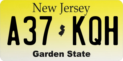 NJ license plate A37KQH