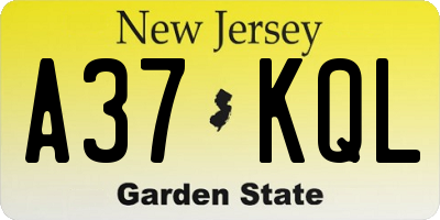 NJ license plate A37KQL