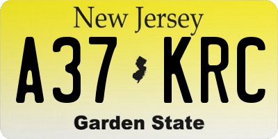 NJ license plate A37KRC