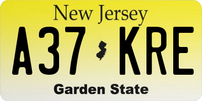 NJ license plate A37KRE