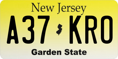 NJ license plate A37KRO