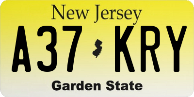 NJ license plate A37KRY