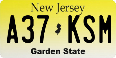 NJ license plate A37KSM