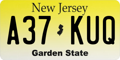 NJ license plate A37KUQ