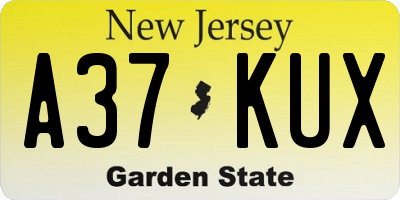 NJ license plate A37KUX