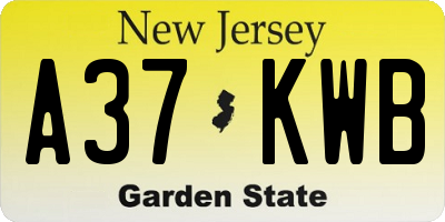 NJ license plate A37KWB