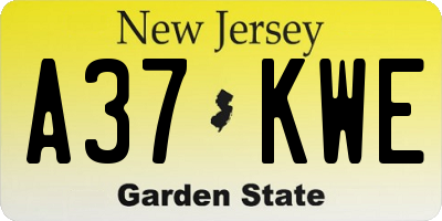 NJ license plate A37KWE