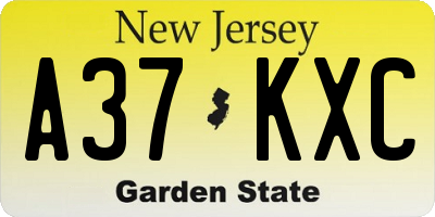 NJ license plate A37KXC