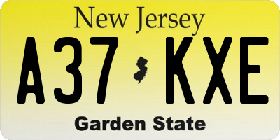 NJ license plate A37KXE