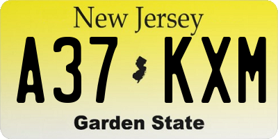 NJ license plate A37KXM