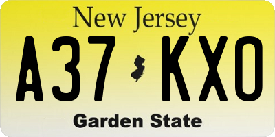 NJ license plate A37KXO
