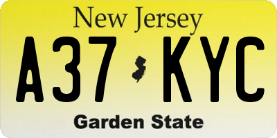 NJ license plate A37KYC