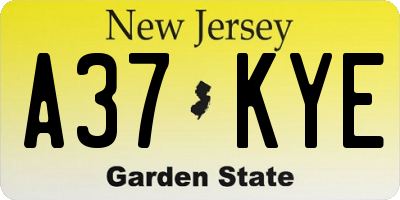 NJ license plate A37KYE