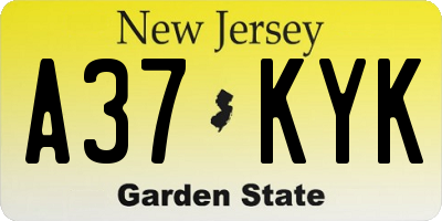 NJ license plate A37KYK