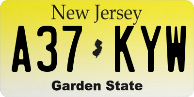 NJ license plate A37KYW