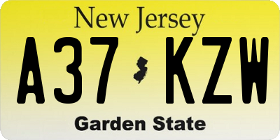 NJ license plate A37KZW