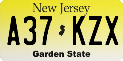 NJ license plate A37KZX